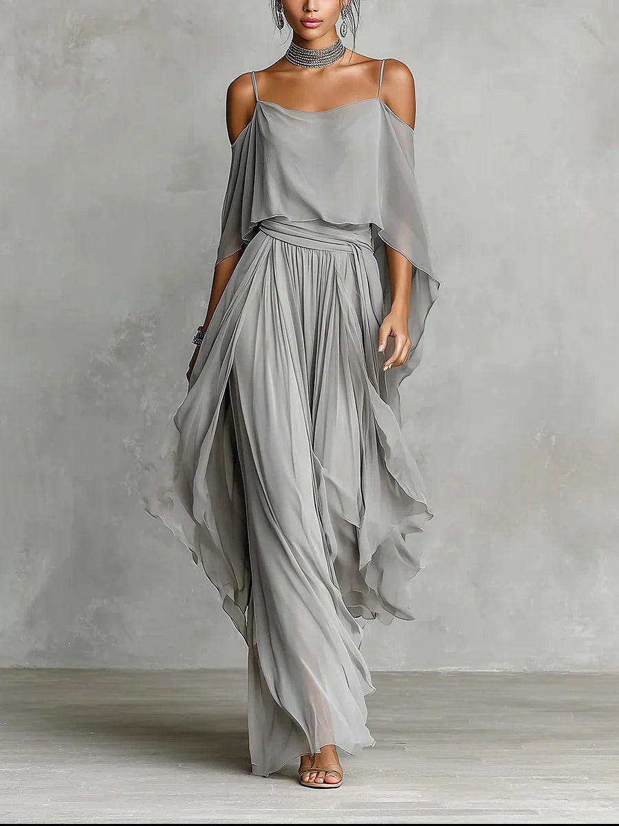 Renata | Set Fluido Grigio con Top con Spalline e Pantaloni Leggeri
