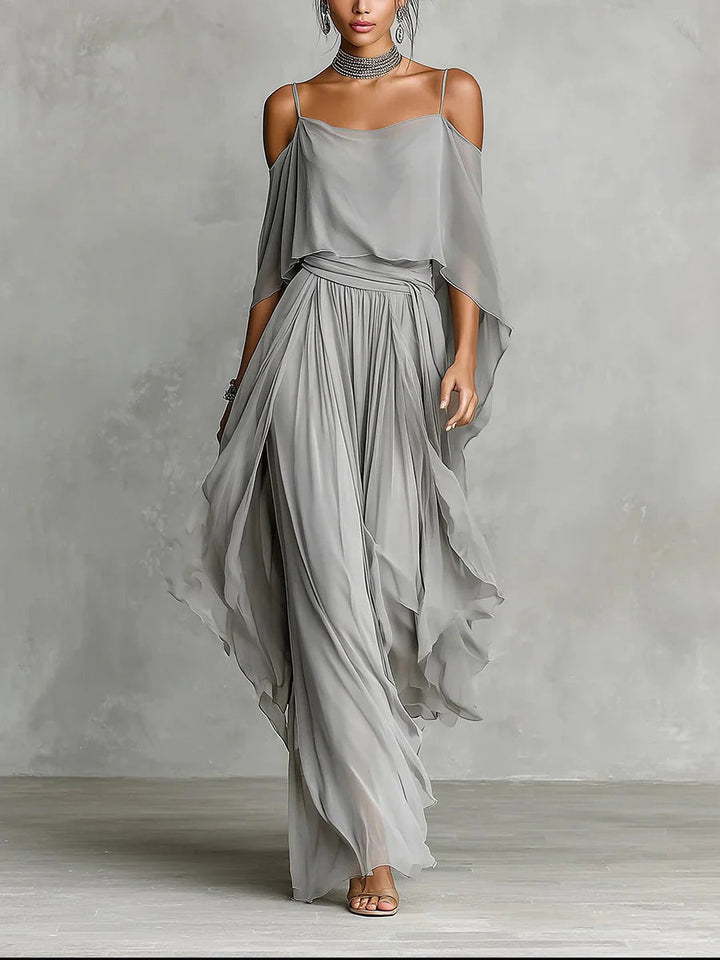 Renata | Set Fluido Grigio con Top con Spalline e Pantaloni Leggeri