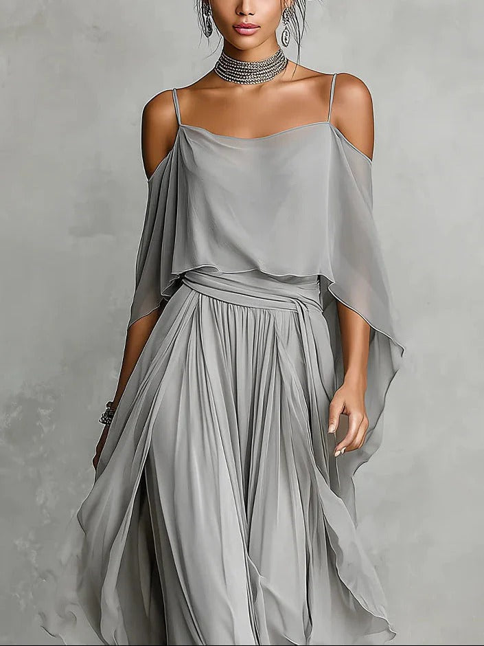 Renata | Set Fluido Grigio con Top con Spalline e Pantaloni Leggeri