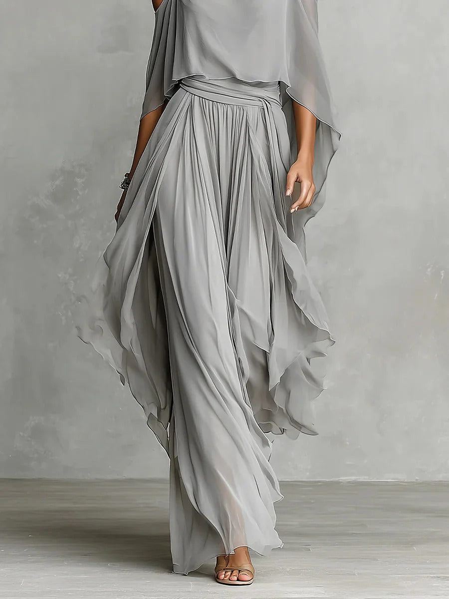 Renata | Set Fluido Grigio con Top con Spalline e Pantaloni Leggeri
