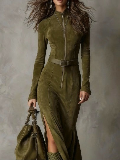 Evelyn | Vestito in Suede con Zip e Cintura