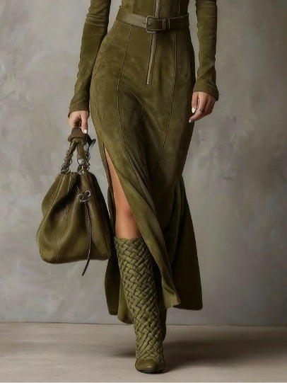 Evelyn | Vestito in Suede con Zip e Cintura