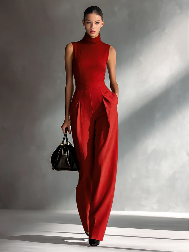 Colette - Tutina senza maniche in misto cotone-lino bordeaux