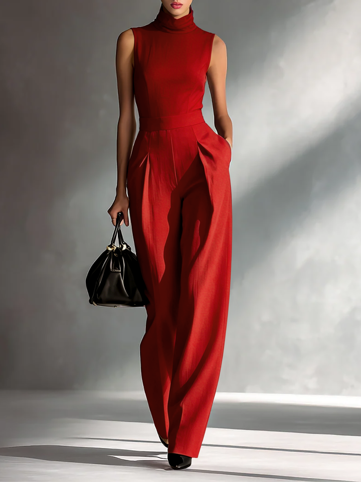 Colette - Tutina senza maniche in misto cotone-lino bordeaux