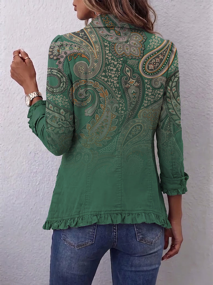 Jemara | Giacca Ruffled con Stampa Paisley Bohemien
