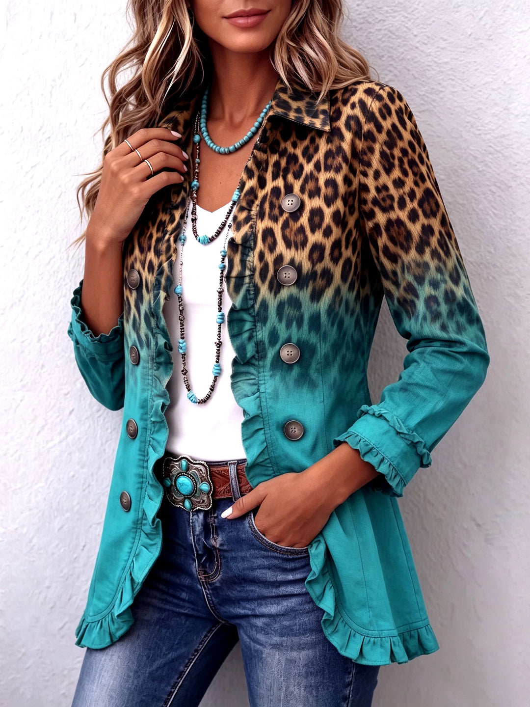 Elspeth | Blazer Giacca Ruffle Ombre Leopardo