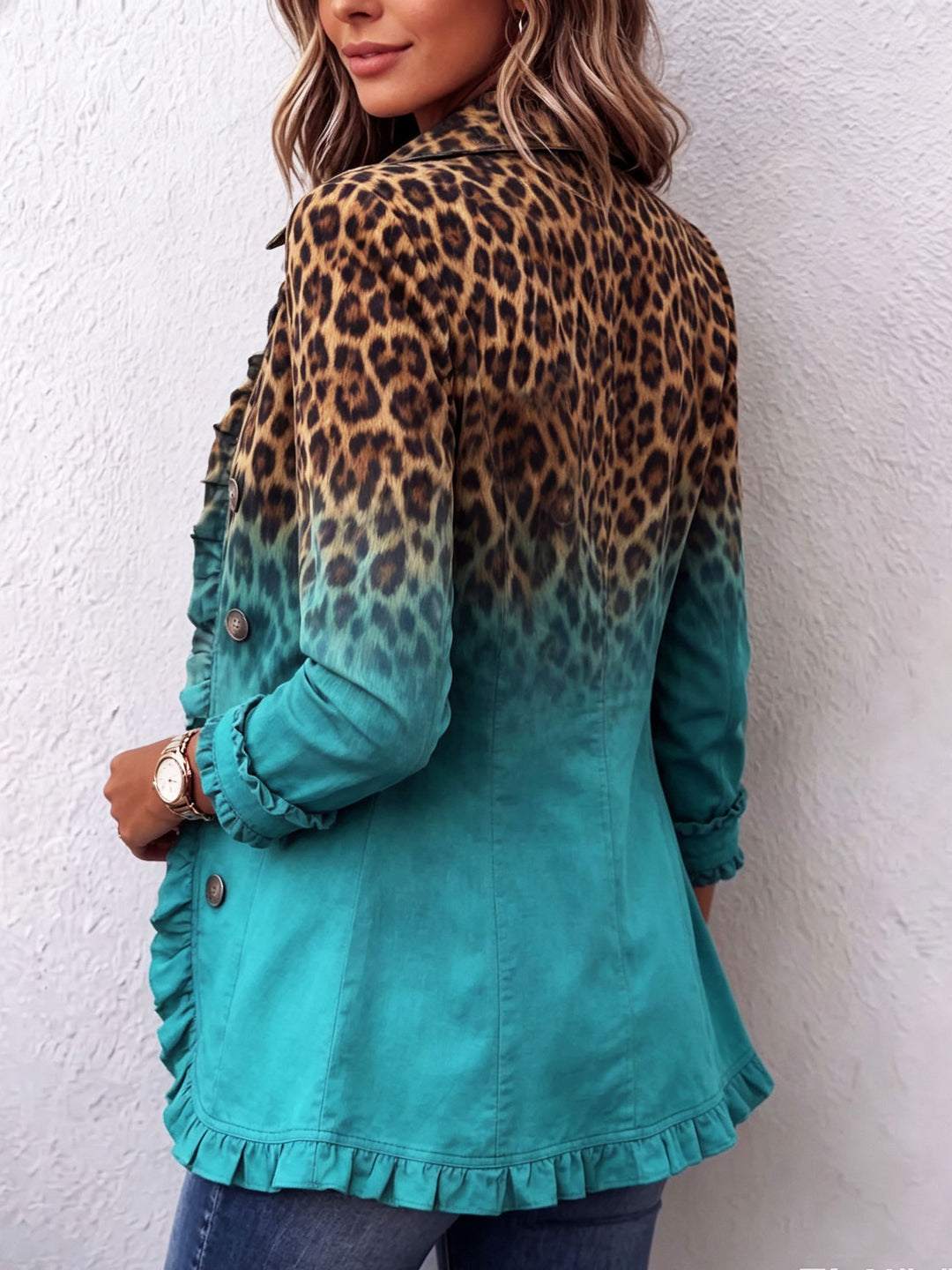 Elspeth | Blazer Giacca Ruffle Ombre Leopardo