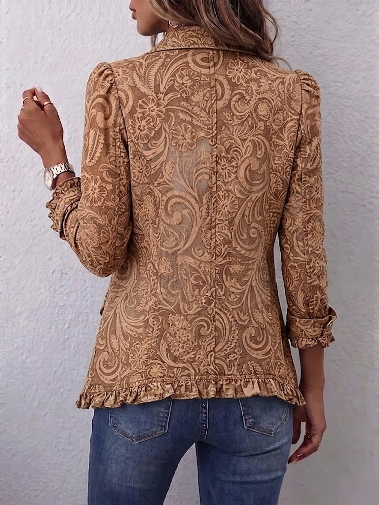 Vyclara | Giacca Ruffle con Stampa Floreale Bohemien Vintage