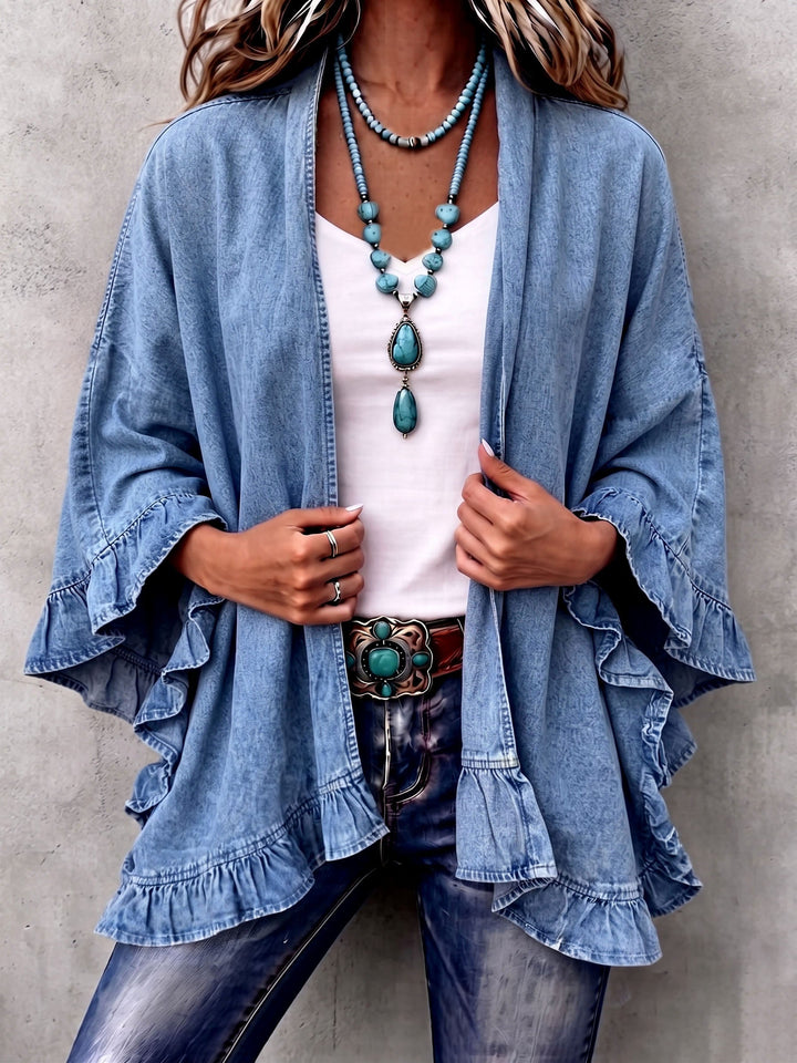 Corinne | Cardigan in Denim con Righe a Volant Chic Boho