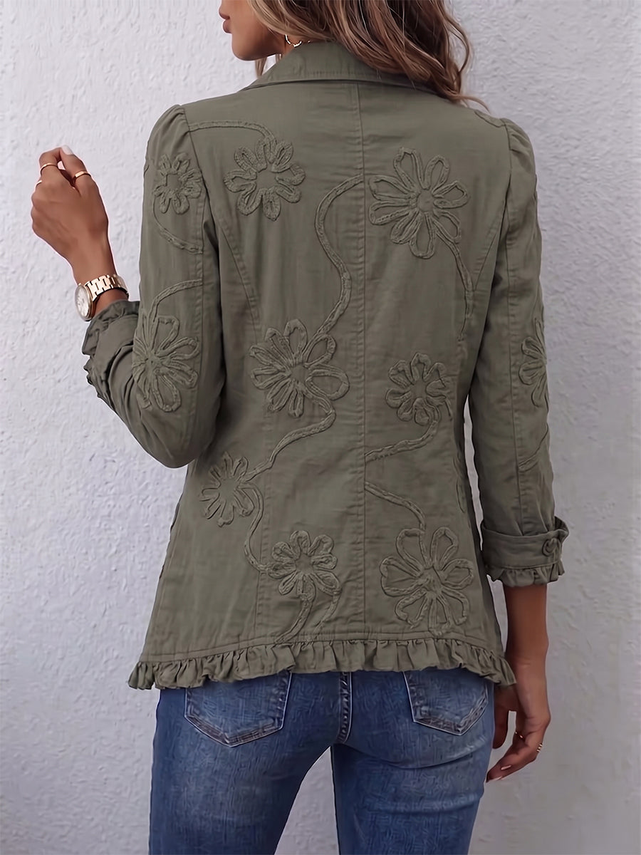 Kamberly | Giacca Utilitaria Ricamata con Fiori in Stile Boho-Chic con Rouches