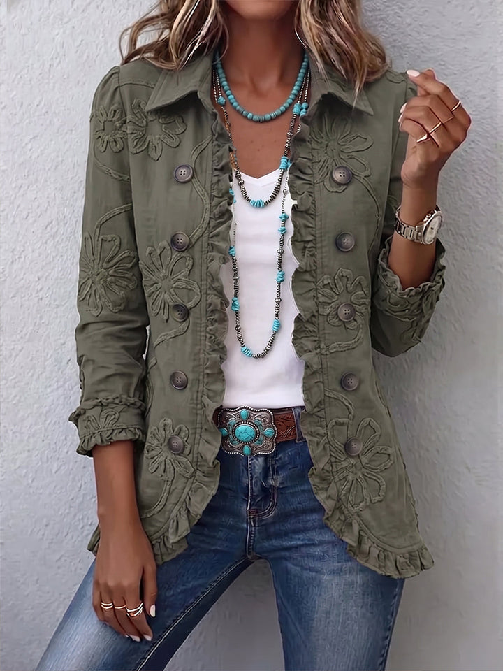 Kamberly | Giacca Utilitaria Ricamata con Fiori in Stile Boho-Chic con Rouches