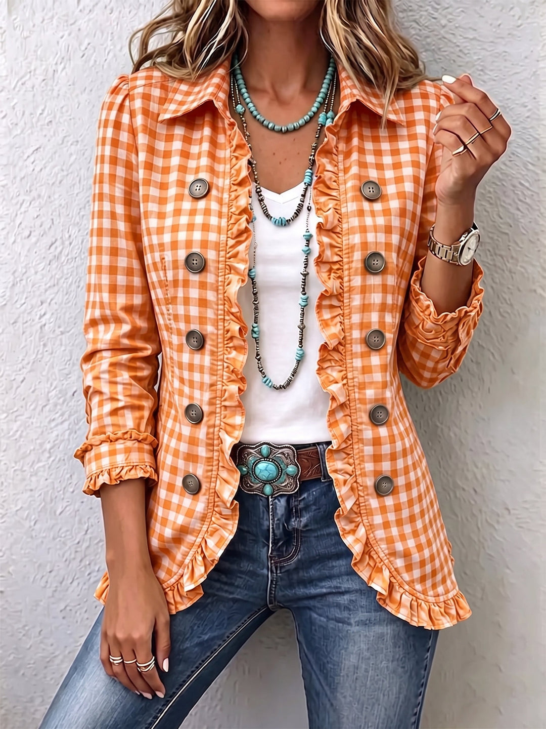 Charlene | Giacca Button-Down a Righe con Ruffle