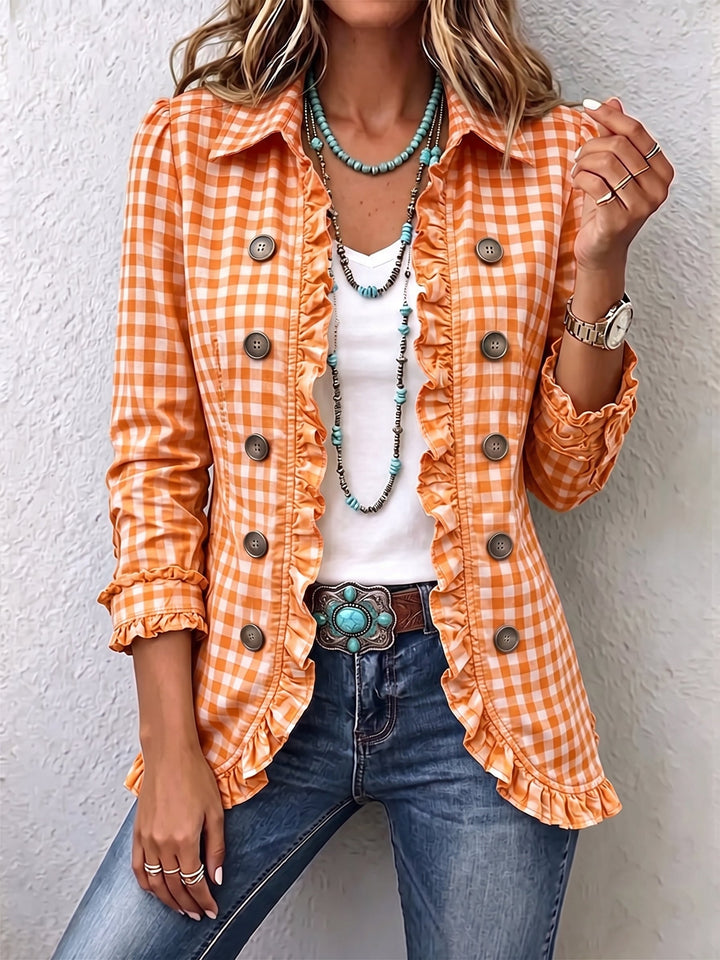 Charlene | Giacca Button-Down a Righe con Ruffle