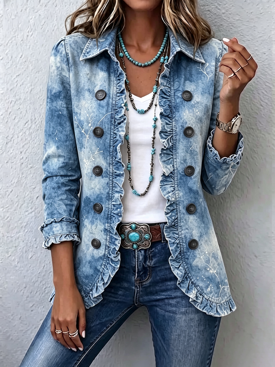 Jemison | Giacca Vintage Botanica Stile Boho con Dettagli a Volant