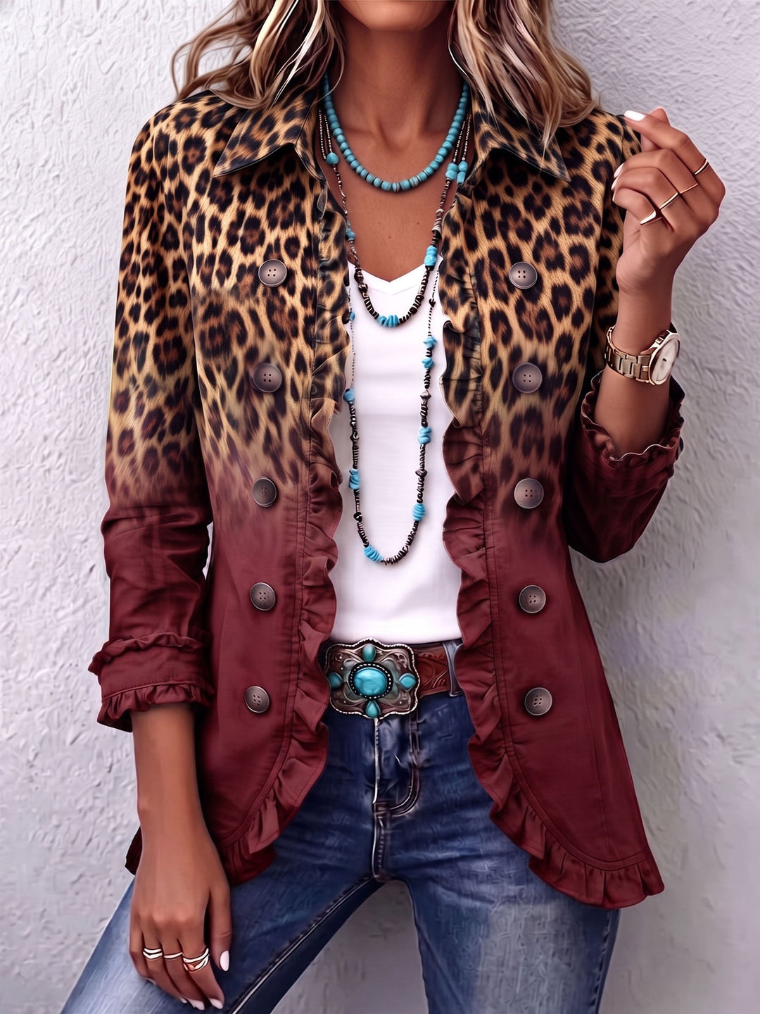Elspeth | Blazer Giacca Ruffle Ombre Leopardo