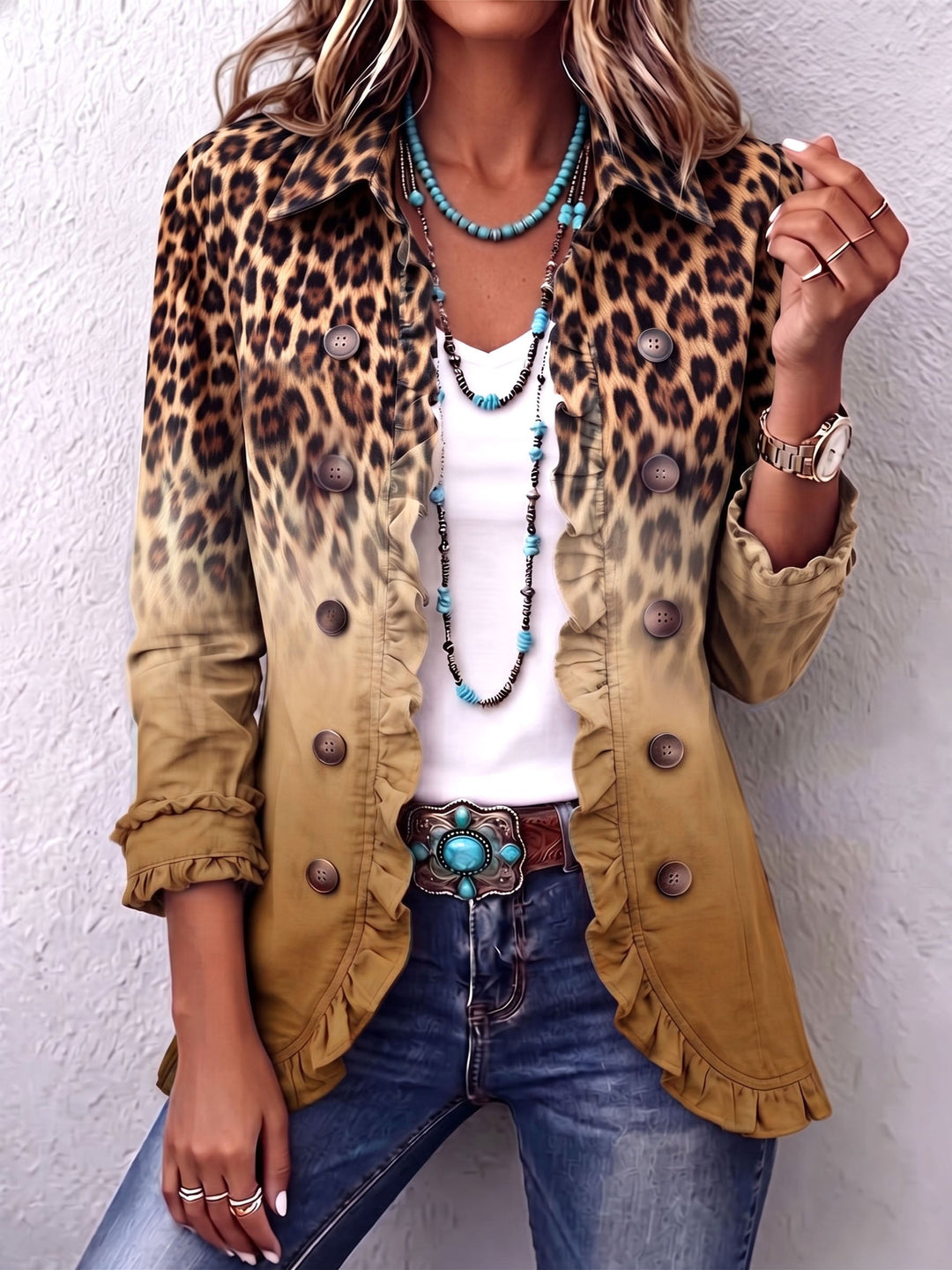 Marlowe | Blazer Giacca Ruffle Ombre Leopardo