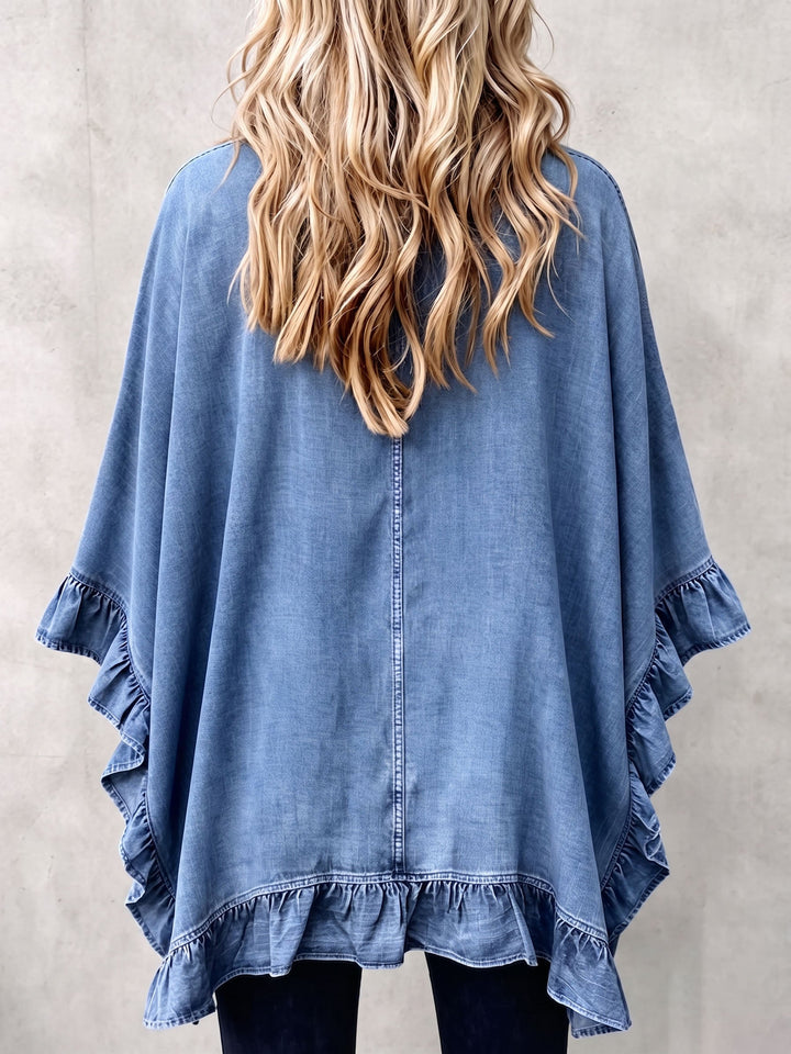 Corinne | Cardigan in Denim con Righe a Volant Chic Boho