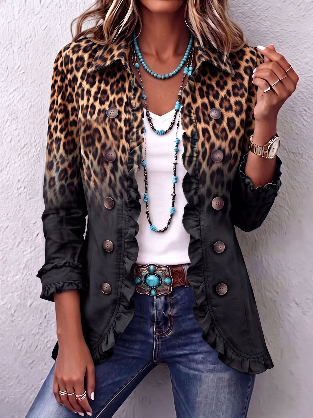 Sabina | Blazer Giacca con Rouches Ombre Leopardo