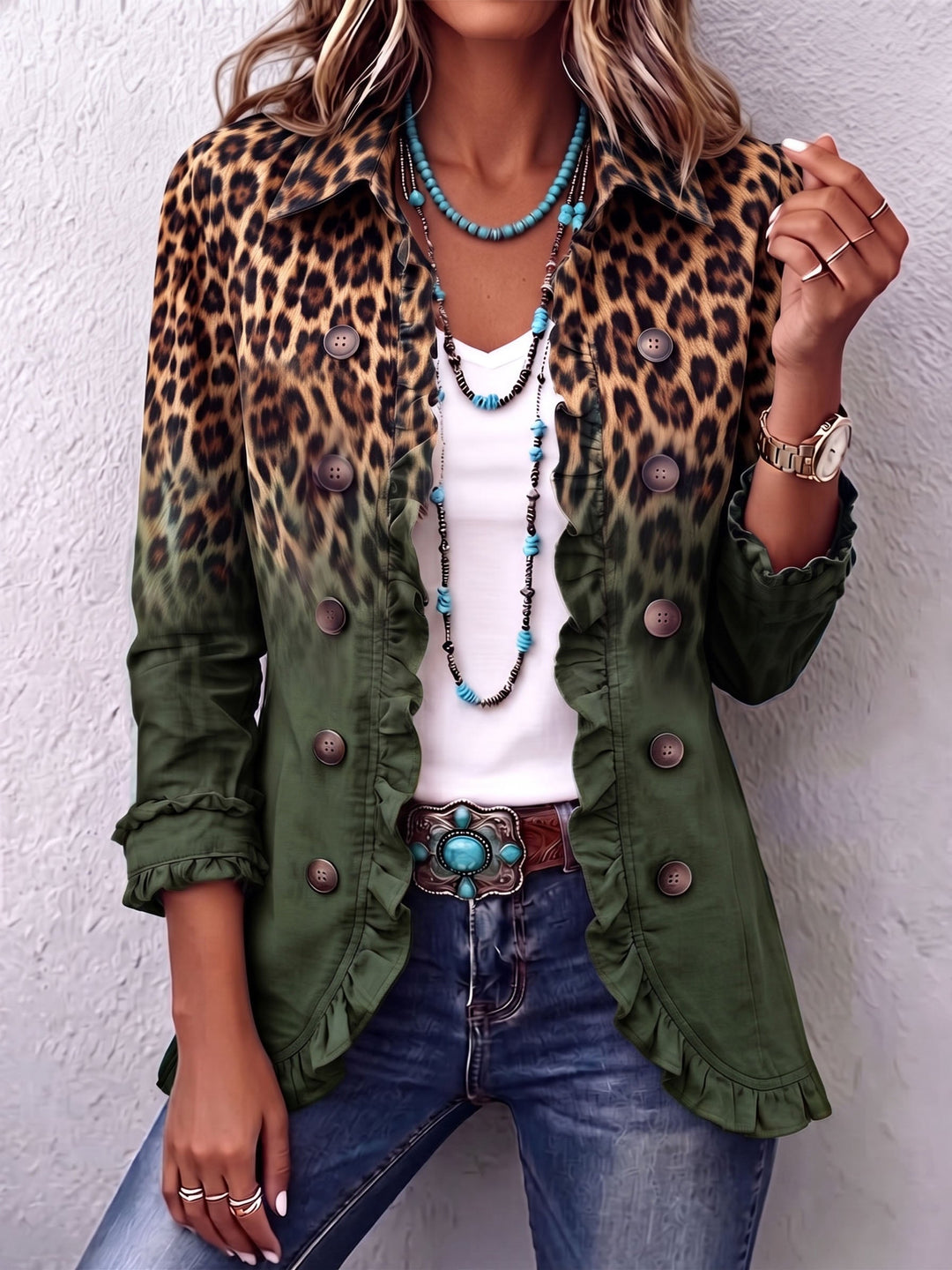 Rowena | Blazer Giacca Ruffle Ombre Leopardo
