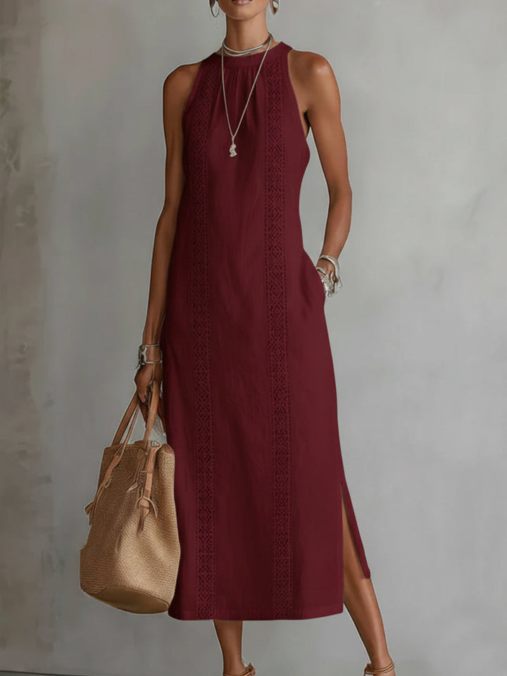 Jimena | Abito midi in lino con collo alla Mao